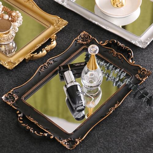Golden Art Retro Mirror Tray Rectangular Skin Care Product Storage Tray French Retro Palace Style Bathroom Shelf Home Decoration