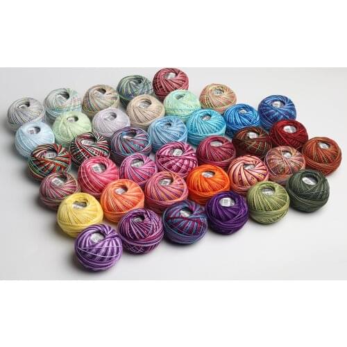 Size 3 Cotton Pearl Variegated 50 grams ball 100% Egyptian Long Staple Cotton Yarn gassed double mercerized 6 strands tatting