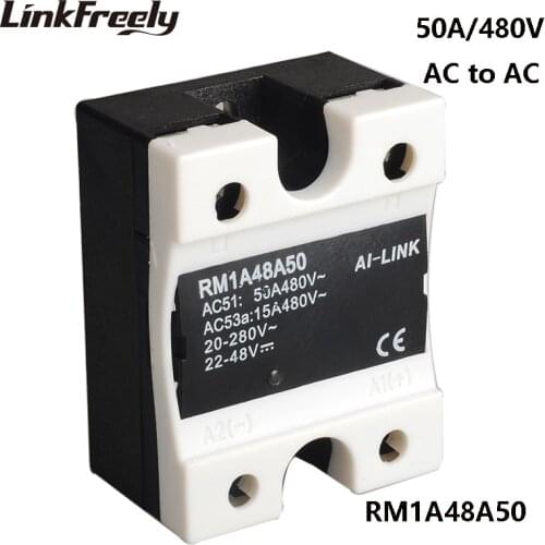RM1A48A50 5pcs 50A 220V SSR Relay Solid State AC AC,Output:42-530VAC Input: 20-280VAC or 22-48VDC,SMD Mini Voltage Relay Module