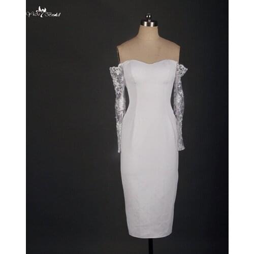 RSW744 Free Shipping Sexy Lady Lace Long Sleeve Short Tight Dress Stretchy Elastic Knee Length Wedding Party Dress Crepe Dress