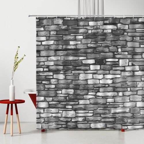 Brick Wall Shower Curtain Retro Black And White Stonewall Design Building Theme Washable Bath Curtains Home Bathroom Supplies