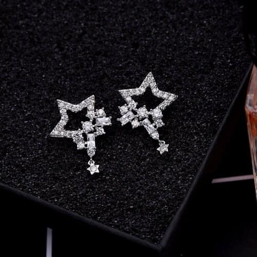 SWOUR New Fashion Jewelry S925 Sterling Silver Earrings Unique Five Star Cubic Zircon Stud Earrings For Women S131