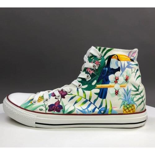 Wen Original Hand Painted Shoes Design Custom Selva Toucan Bird High Top Canvas Sneakers for Men Womens Christmas Gifts