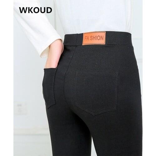 2021 Black Pencil Pants Women Stretch Skinny Leggings High Waist Pockets Slim Thin Trousers Female Fitness Joggers P8746