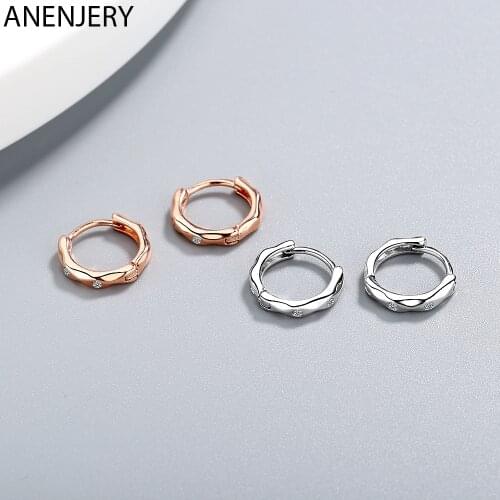 ANENJERY 925 Sterling Silver Minimal Charming Geometric Hoop Earring With Zircon Earrings For Womens Birthday Gift S-E986
