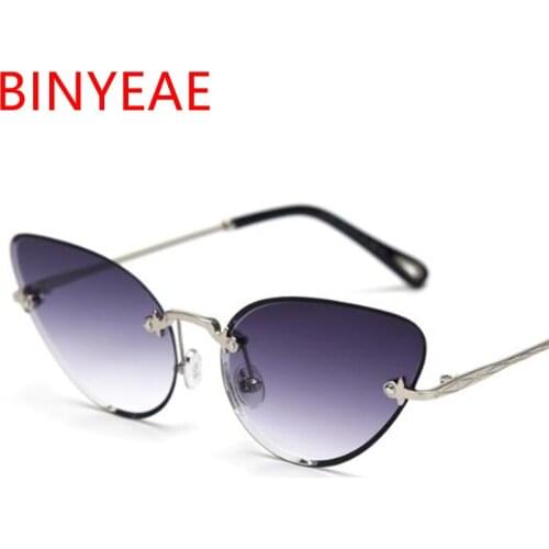 Rimless Cat eye Sunglasses Women New Fashion Brand Designer Gradient Sun glasses cute Shades High Quality Retro Glasses