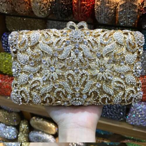 Women gold blue Flower Crystal Wedding Bags Ladies party cocktail banquet Evening Bags Female dinner day Clutches Purses wallet