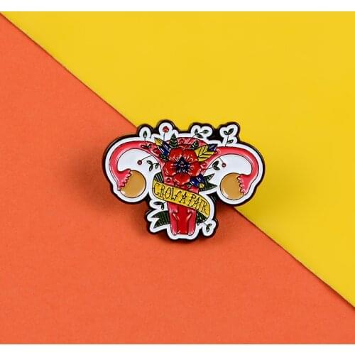 Medical research woman uterus badge letter ribbon flowers green leaves vibrant body organ shirt brooch lapel pin woman gift