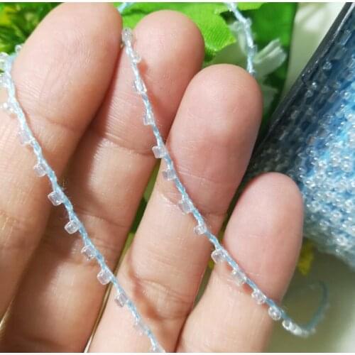 1M Latest Lace Crystal Beads Blue Sequins Fabric DIY Sewing Applique Collar Cord Wedding Dress Guipure Beaded Ribbon Decor YU23