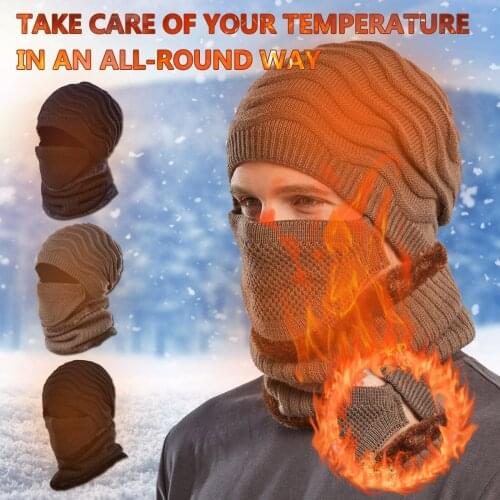 1PC Hat 1PC Scarf And 1PC Mask Adult Mens Windproof Thickened Knitted Hat Warm Cycling Eindproof Ear Wool Mask Hat Riding Sets