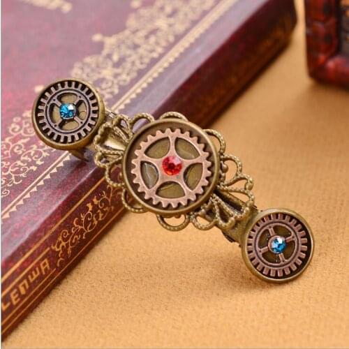 1Pcs Vintage Gear Rhinestone Hair Clips Hairpins Steampunk Retro Hair Barrette Grips Women Jewelry Accessories