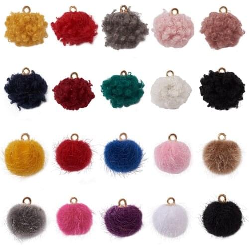 100pcs Fabric Fur Pompoms Pendants Round Ball Beads Charms for Tassel Earrings Charm Jewelry Making DIY Accessories Mixed Color
