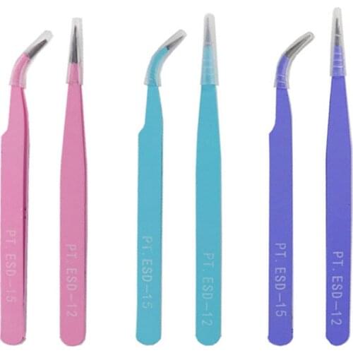 2Pcs/Set Curved Straight Stainless Steel Tweezers Nail Art Tool False Eyelash Extension Tweezers Nippers Pointed Clip