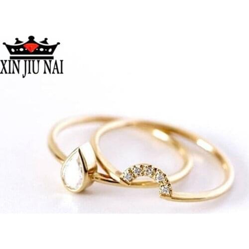 2/Pcs Simple Women Gold Rings Set Cubic Zirconia Anniversary Birthday Party Engagement Wedding Band Jewelry Anillos14k gold