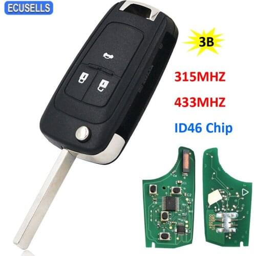 3 Button Remote Car Key 315Mhz 433Mhz ID46 Chip for Chevrolet Cruze Aveo Orlando with Uncut Blade