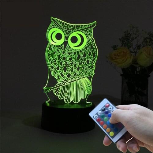 OWL 3D Night Light RGB Changeable Mood Lamp LED Light DC 5V USB Decorative Table Lamp Get a free remote control