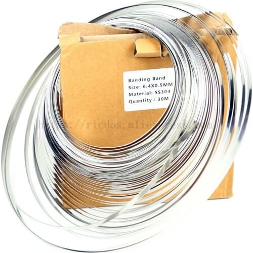 6.4x0.5MM 30Meter/roll #304 Stainless Steel Strapping,BateRpak steel binding Band(tools and clamp buy extra)