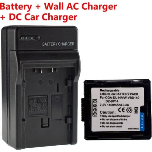 CGA-DU14 Battery + Wall AC Charger for PANASONIC CGR-DU06A DU06E 1B SDR-H200 H18 H20 H21 VDR-D160 D158 MX500 PV-GS65 GS90