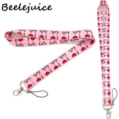 I love cat pink Neck Strap Lanyards ID badge card holder keychain Mobile Phone Strap Gift Ribbon webbing necklace gifts
