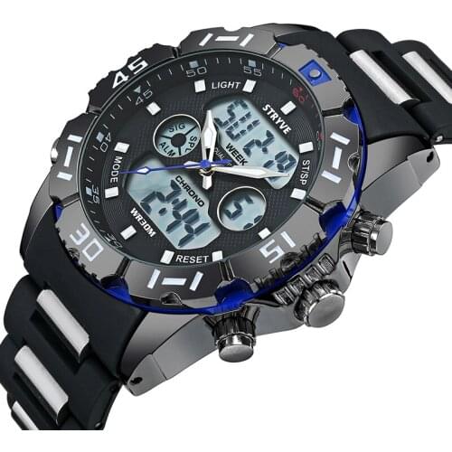 Stryve 8010 Top Luxury Brand Watches Men Military Big Dial Quartz Digital Dual Display Waterproof Men Sport Watch montre homme