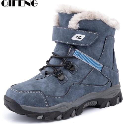 5-12+y Winter Warm Fur Snow Boots Children Furry Shoes Boys Non-slip Leather Autumn Waterproof Kids Footwear Child Sneakers 2021