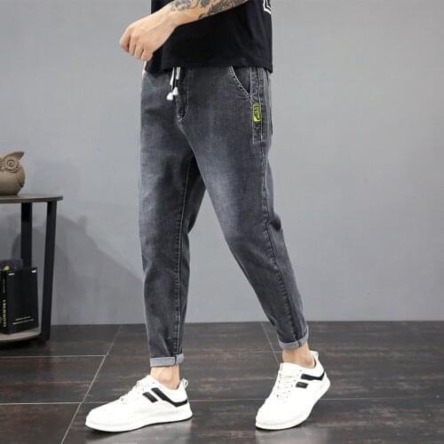 Summer 2021 teenager street Casual Denim jeans mens loose mens thin Korean small feet casual teenager harem pants men
