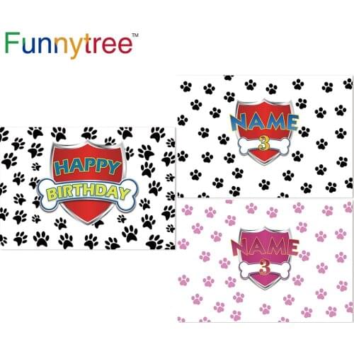 Funnytree Custom Backdrop Wallpaper Dog Pink 1st Girl Kids Birthday Photocall Background Party Photography Photophone Decor