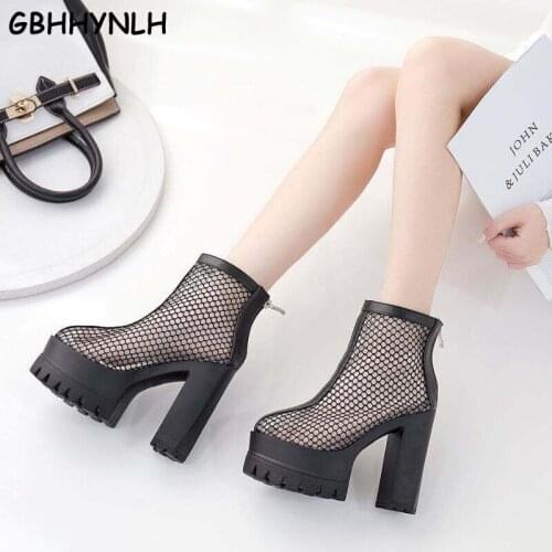 GBHHYNLH Spring/Autumn Shoes Rock women Booties Chunky Black High Heels bottines femme Gothic Platform Boots punk shoes LJA816