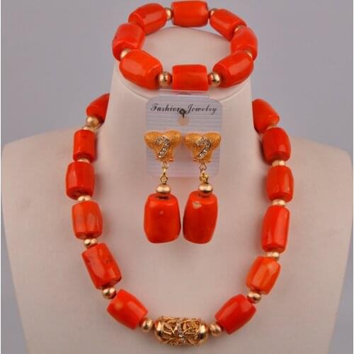 Red White Orange Nigeria Coral Beads African Jewelry Set Real Coral Necklace Women Bridal Jewelry Sets 21-F1-02