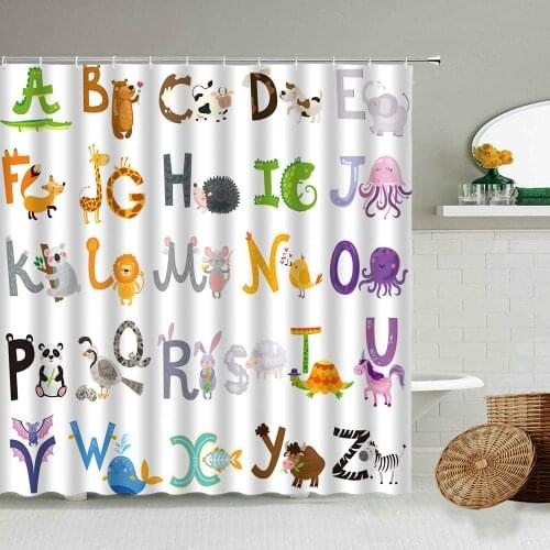 Cartoon Creative Alphanumeric Shower Curtain Fun Animal Children Teaching Boys Girls Bathroom Bathtub Blackout Waterproof Screen
