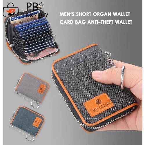 Men Vintage Patchwork Canvas Organ Mini Wallet Portable Multi Layers Zipper Card Holder Casual Around Anti-theft Short Purse