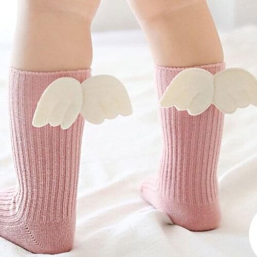 2020 New Newborn Baby Knee High Socks Cute 3D Angel Wings Anti-Slip Cotton Tube Stockings