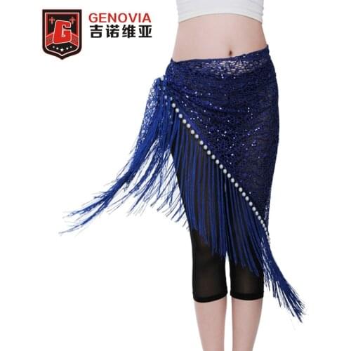 New Women Belly Dance Costumes Embroidery Pearl Hip Scarf Wrap Belt Bellydance Hip Scarf Tassels Hip