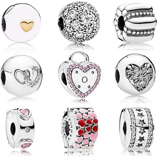 New High-quality 925 Sterling Silver Safety Clip Heart-shaped New Valentines Day Series Zircon Charm Diy Bracelet Gift Jewelry