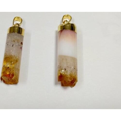 Wholesale 2pcs Natural Yellow Citrines Drusy Tube Pendant,Yellow Quartz For jewelry making