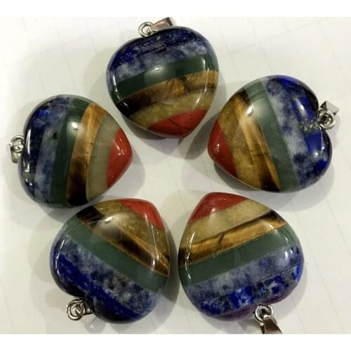 Natural Stone heart Chakra Pendant Ellipse Amethysts Lapis lazuli Choker Reiki 7 Chakra Jewelry making Necklace 4PCfree shipping