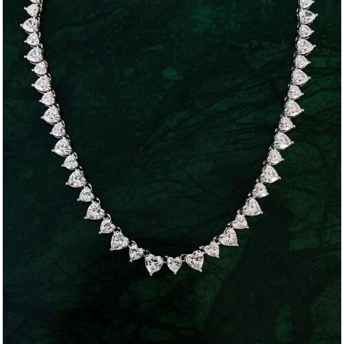 Super Luxury 925 Sterling Silver Tennis Necklace Female Heart Cut 6*6mm Very Shiny High Carbon Simulation Diamond Jewelry