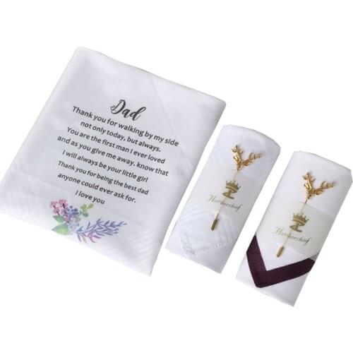 Personalized handkerchief Wedding Bride to be Bridesmaid Groom best man Dad Mom marriage day Thank you gift with brooch