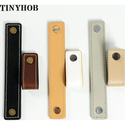 3 color/ DIY Both sides brass soft leather handle and Knobs for furniture cabinet chest drawer suitcase handle with Screws
