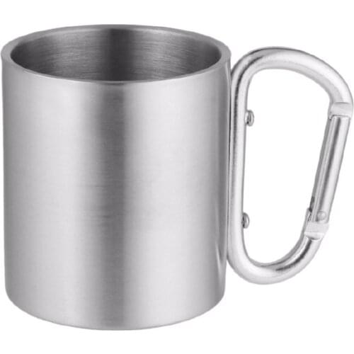 Double layer stainless steel nonsense outdoor mini cup clean and durable shiny drop strap attachment carabiner camping accessory