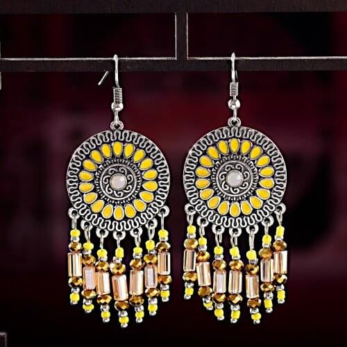 Boho Earrings For Women Ear Piercing Drop Beads Flower Unusual Earring Pendant Jewelry Fashion 2021 Trend Bohemian Girl Kolczyki