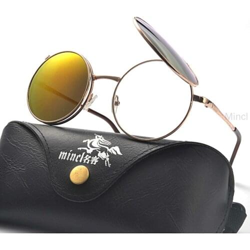 2019 new Vintage punk Flip Up Men Sunglasses Women Retro Round Metal Frame Myopic optics Sun Glasses Glasses UV400 FML