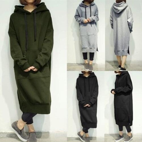 Sweatshirt Hooded Sweatshirt Dress Womens Casual Loose Long Hoodies Autumn Solid Color Long Sleeve Fashion Tops