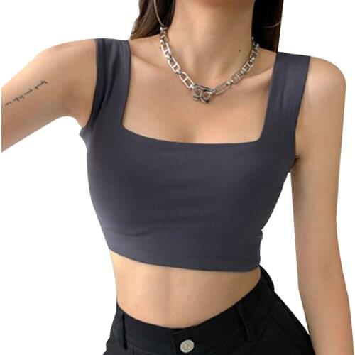Summer Camisole Stretch Square-neck Shirts Tops For Women Fashion Womens Short Crop Tops Slim Sports Bottoming Shirts Top Mujer