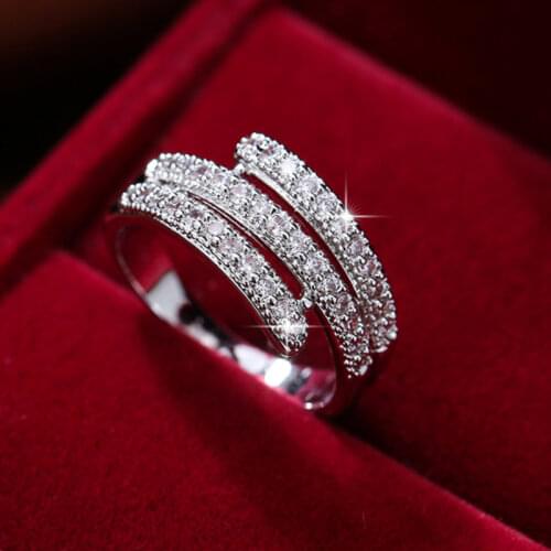 UILZ 2021 New Winding Crystal Stone Ring Silver Color Zircon Wedding Rings for Women Elegant Bridal Jewelry Accessories CRL10047