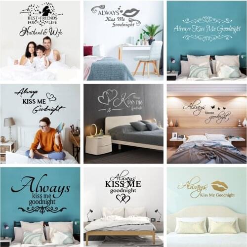 Wall Sticker Always Kiss Me Good Night Quotes Vinyl Mural For House Decoration Home Bedroom Decor Stickers Wallpaper