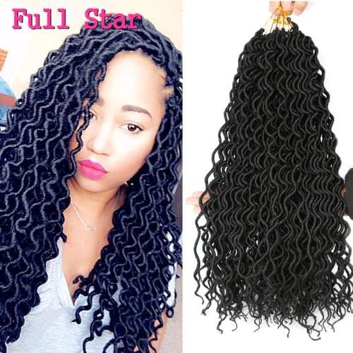 Full Star wavy faux locs crochet hair 18” Deep Faux Locs Crochet Braids Goddess locs curly Ombre Black synthetic hair extentions