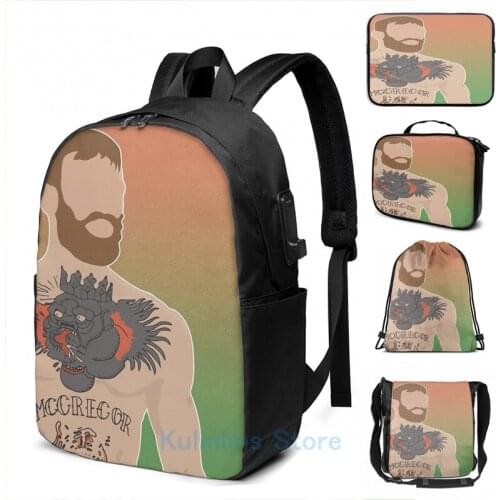 Funny Graphic print CONOR MCGREGOR USB Charge Backpack men School bags Women bag Travel laptop bag