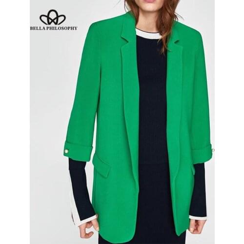 HStar 2020 women spring office lady long blazer three quarter sleeve pearls button solid blazer notched female blazer