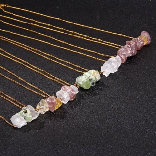 Natural Raw Stone Necklaces For Women Girl Geometric Crystal Pendant Gold Color Chain Quartzs Citrines Balance Exquisite Jewelry